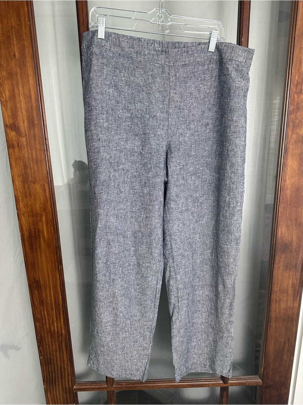 Chico's Chambray Linen Blend Wide‎ Leg Crop Pants Women Sz 3 XL Blue Lagenlook